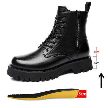 Zipper Man Platform Boot Height Increasing High Men Leather Heel Shoe Male Elevator Boots Autumn Spring