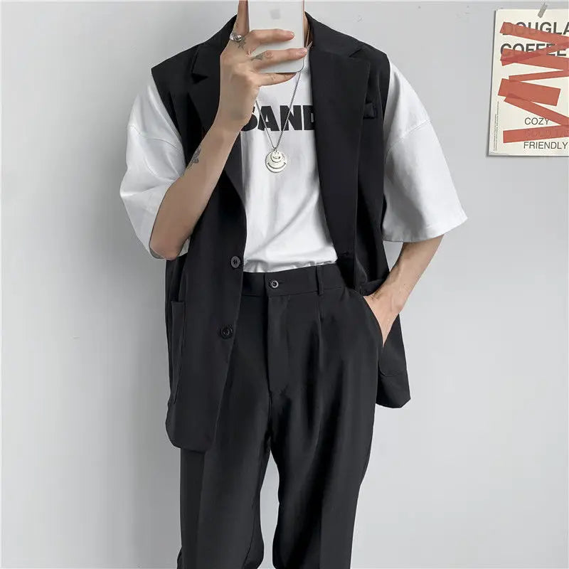 saferido Spring Suit Vest Men's Fashion Gray Black Dress Jacket Men Suit Jacket Korean Loose Business Society Mens Blazer Vest M-2XL