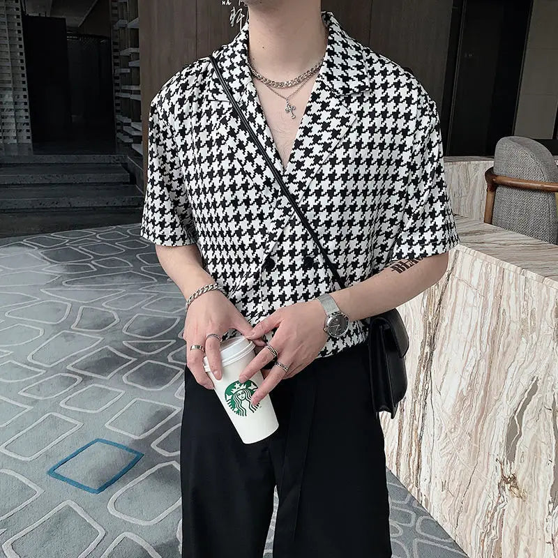 Summer Short-sleeved Shirts Men Fashion Retro Plaid Shirts Men Streetwear Korean Loose Casual Shirts Mens Dress Shirts M-2XL