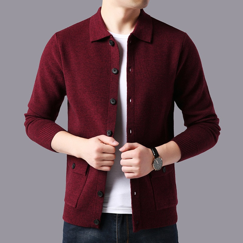 High Quality Cardigan Men Knitting Sweaterscoat Autumn Winter Casual Sweater Jackets Solid Turn Down Collar Knitted Cardigan Man