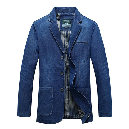 Mens Denim Blazer Men Fashion Cotton Vintage Suit Outerwear Male Blue Coat Denim Jacket Men Slim Fit Jeans Denim Blazers Top 4Xl