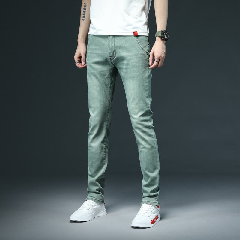 Men's Skinny White Jeans Fashion Casual Elastic Cotton Slim Denim Pants Male Brand Clothing Black Gray Khaki