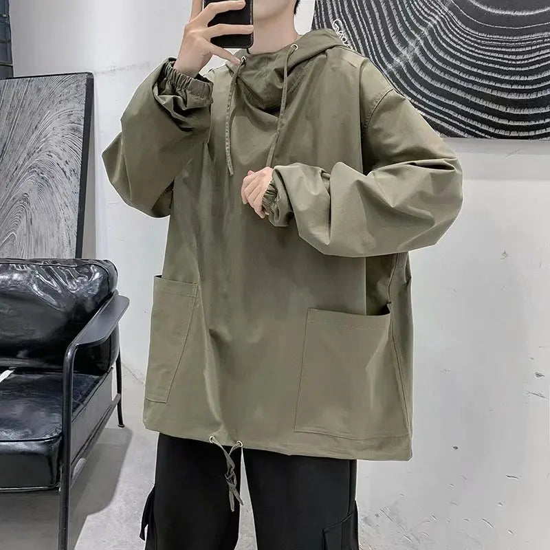 saferido Mens Hooded Jacket Autumn Winter Casual Hoodie Solid Color Man Jackets Long Sleeve Japanese Streetwear Men Clothing