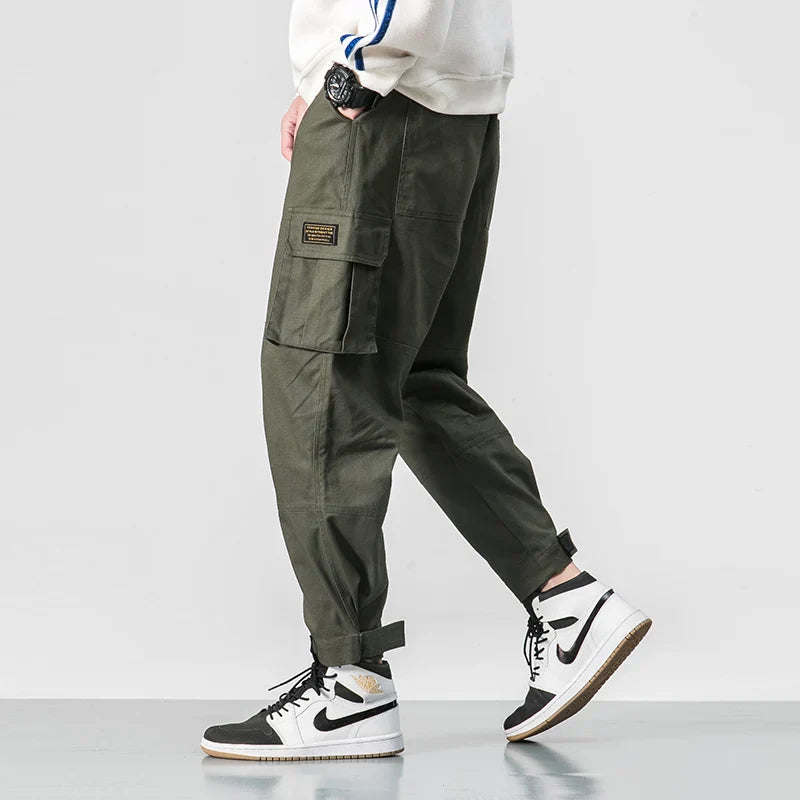 saferido Cotton Men Multi-pocket Elastic Waist Design Harem Pant Street Punk Hip Hop Red Casual Trousers Joggers Male Army Cargo Pants