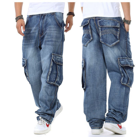 Men Jeans Baggy Hip Hop Jeans Multi Pockets Skateboard Cargo Jeans For Men Tactical Joggers Denim Pants Size 38-46