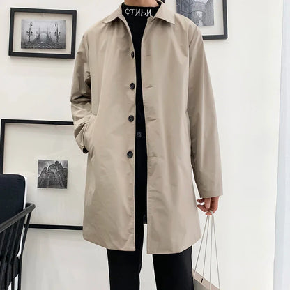 Men's M-5XL Plus Size Trench Coat Loose Fit Long Lapel Single Breasted Windbreaker Jacket Button Overcoat Men Clothing XXXXXL