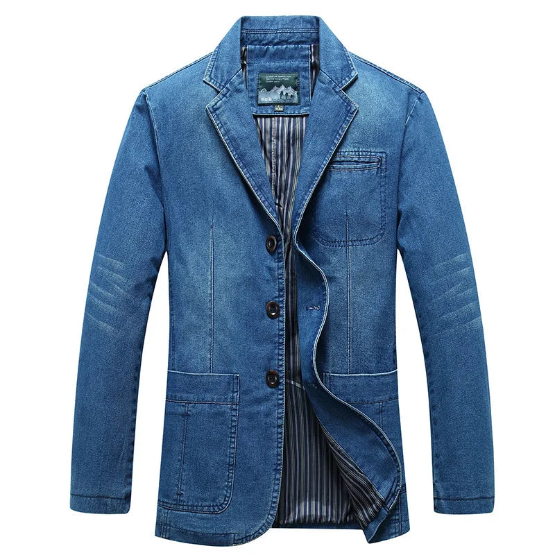 Mens Denim Blazer Men Fashion Cotton Vintage Suit Outerwear Male Blue Coat Denim Jacket Men Slim Fit Jeans Denim Blazers Top 4Xl