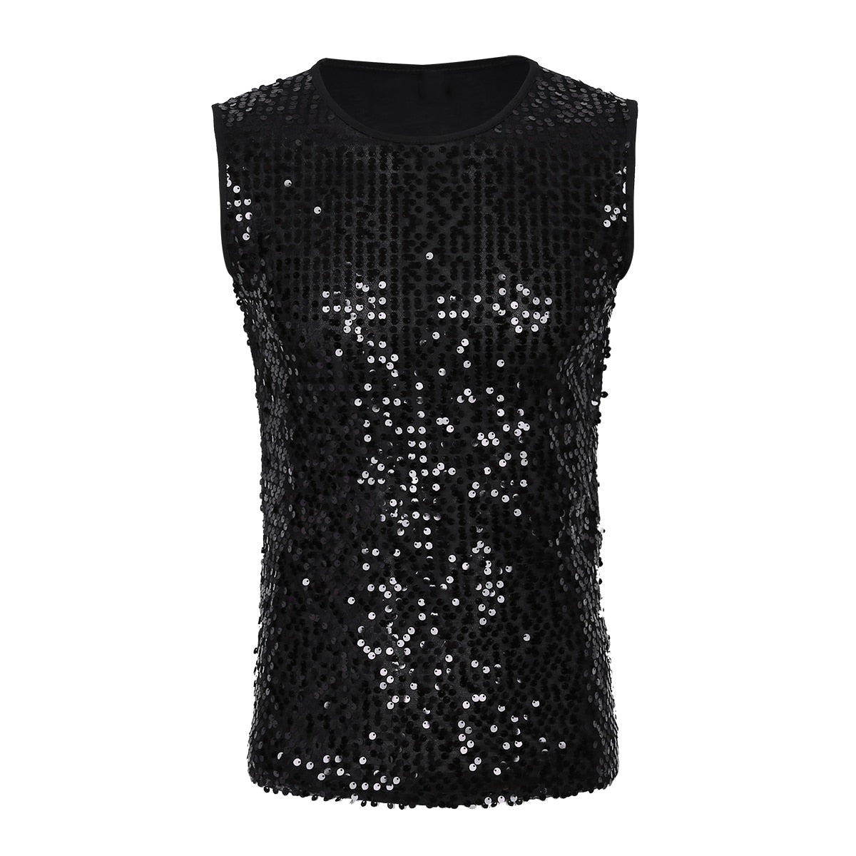 Mens Tank Tops Summer Sleeveless Crew Neck Sequin Slim Fitted Vest Tank Top Tee T-shirts Festival Rave Party Clubwear