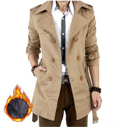 Men's Windbreaker Jacket Vintage Black Khaki Spring Autumn Business Trench Male Double Breasted Retro Classic Long Coat Thick