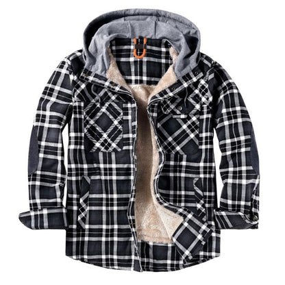 Winter Casual Plaid Hooded Velvet Thickened Warm Men Shirt Men's Cotton Loose Long Sleeve Shirts