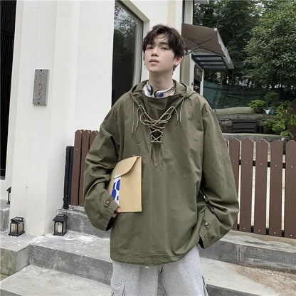 saferido Men's Fashion Bandage Hoodie Spring and Autumn Harajuku Hooded Jacket Youth Loose Streetwear Lounge Wear Korean Men's Clothing