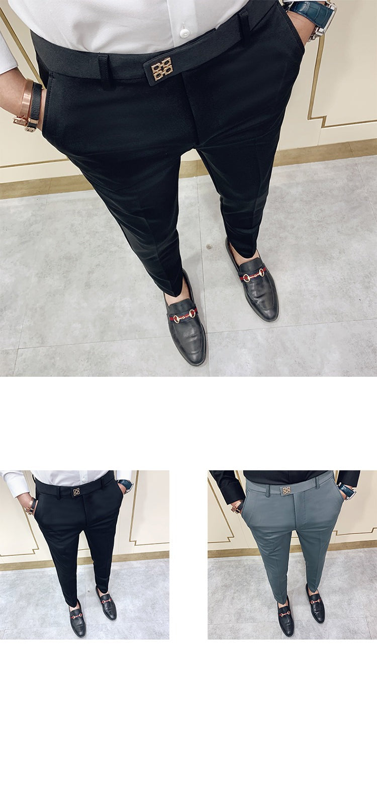 Spring Summer New Pants Men's Korean Slim Men Casual Pants Streetwear Men Suit Pants Men's Black Gray Trousers Plus Size 36