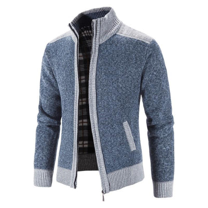 New Men's Sweater Coat Fashion Patchwork Cardigan Men Knitted Sweater Jacket Slim Fit Stand Collar Thick Warm Cardigan Coats Men