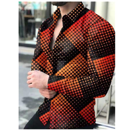 New Punk Style Men's Shirts Autumn Fashion Digital printing Shirts Male Slim Fit Long Sleeve Lapel Casual Party Shirt Tops