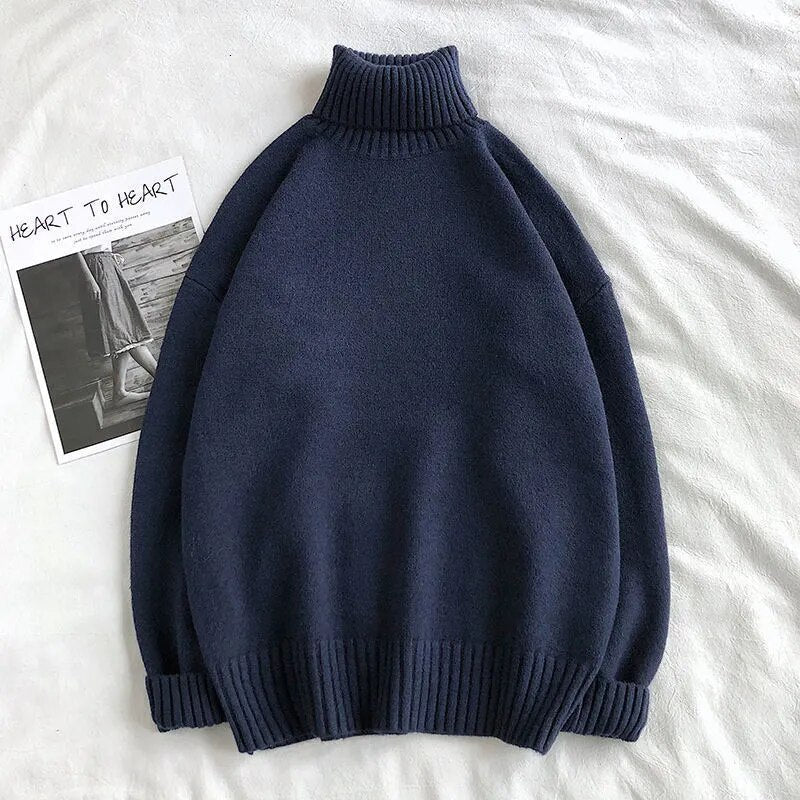 Winter Warm Men's Turtleneck Sweaters Solid Korean Man Casual Knitter Pullovers  Harajuku Male Fleece Sweaters