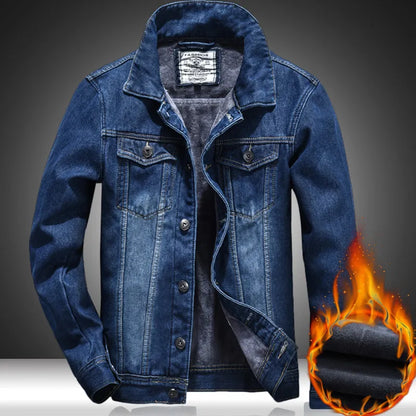 Winter Men's Denim Jacket Thicken Fleece Warm Coats Fashion Classic Lapel Slim Biker Jeans Jacket Outwear Male Brand Clothing