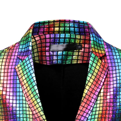 Mens Stage Prom Suits Gold Silver Rainbow Plaid Sequin Jacket Pants Men Dance Festival Christmas Halloween Party Costume Homme