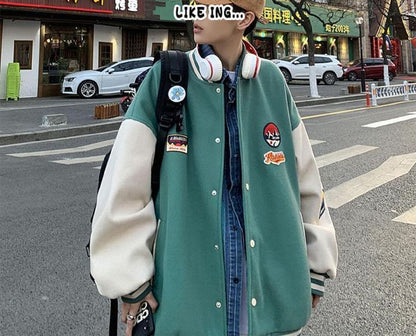 Oversized bomber jacket men's coat Korean fashion spring hip-hop loose bf sports jacket preppy style casual baseball uniform