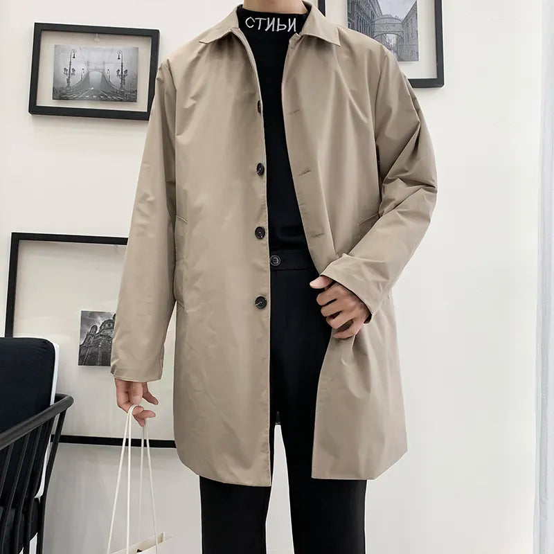 Men's M-5XL Plus Size Trench Coat Loose Fit Long Lapel Single Breasted Windbreaker Jacket Button Overcoat Men Clothing XXXXXL