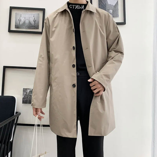 Men's M-5XL Plus Size Trench Coat Loose Fit Long Lapel Single Breasted Windbreaker Jacket Button Overcoat Men Clothing XXXXXL