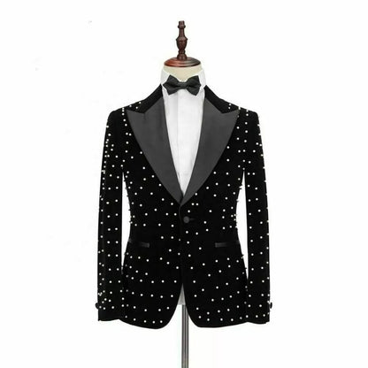 New Pearl Beading Men Suits Costume Homme Groom Wear Tuxedos Wedding Terno Masculino Slim Fit 2 Pieces Blazer(Jacket+Pants)