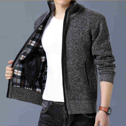 Men's New Fleece Cardigan Sweater Fall/Winter Thermal Jacket Zip Up Knitted Trendy Casual Plus Size M-4XL