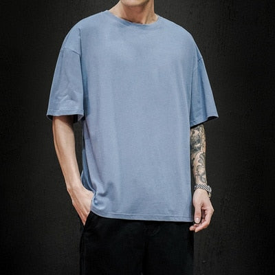 New Summer Men's T Shirt Fashion Solid T Shirt Mens Oversized Hip Hop Short Sleeve Casual Cotton Mens Streetwear Top Tees