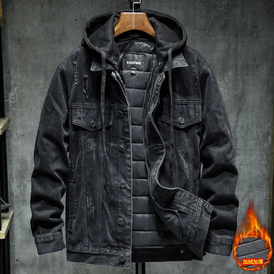 Men Black/blue Winter Jean Jackets Outerwear Warm Denim Coats New Liner Thicker Winter Wool Large Size m-4xl