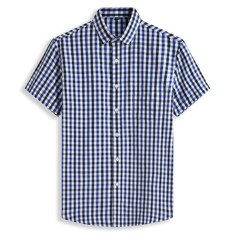 5XL 6XL 7XL 8XL 10XL Men's Plus Size Shirts Fashion Casual Classic Style 100% Cotton Comfortable Plaid Short Sleeve Shirt Male