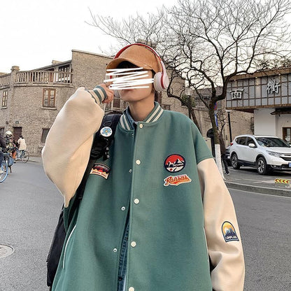 Oversized bomber jacket men's coat Korean fashion spring hip-hop loose bf sports jacket preppy style casual baseball uniform