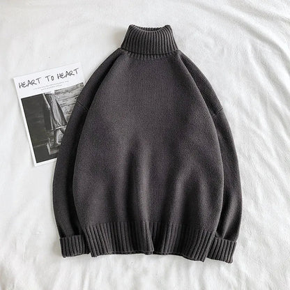 Winter Warm Men's Turtleneck Sweaters Solid Korean Man Casual Knitter Pullovers  Harajuku Male Fleece Sweaters