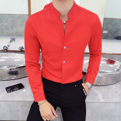 New Style Male Casual Dress Spring Long Sleeve Shirts/Men's High Quality Stand Collar Business Shirts/Plus Size S-5XL