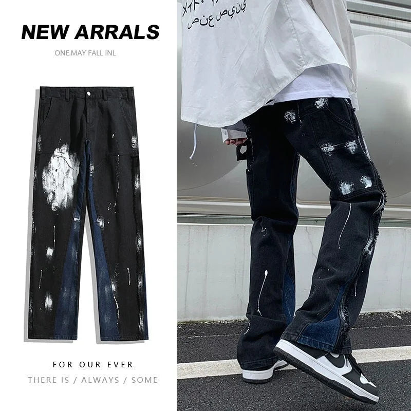 saferido high street pants American street skateboard washed splash jeans men's floor pants streetwear hiphop Panic buying denim men