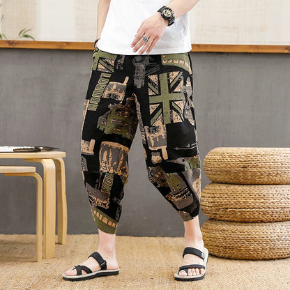 Baggy Cotton Harem Pants Men Summer Japanese Men Women Hip Hop Plus Size Wide Leg Pants Bloomers Calf-Length Pants Joggers