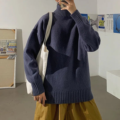 Winter Warm Men's Turtleneck Sweaters Solid Korean Man Casual Knitter Pullovers  Harajuku Male Fleece Sweaters