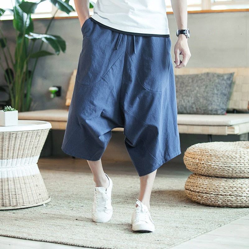 Men Harajuku Harem Pants  Mens Summer Cotton Linen Joggers Pants Male Vintage Chinese Style Sweatpants Fashions