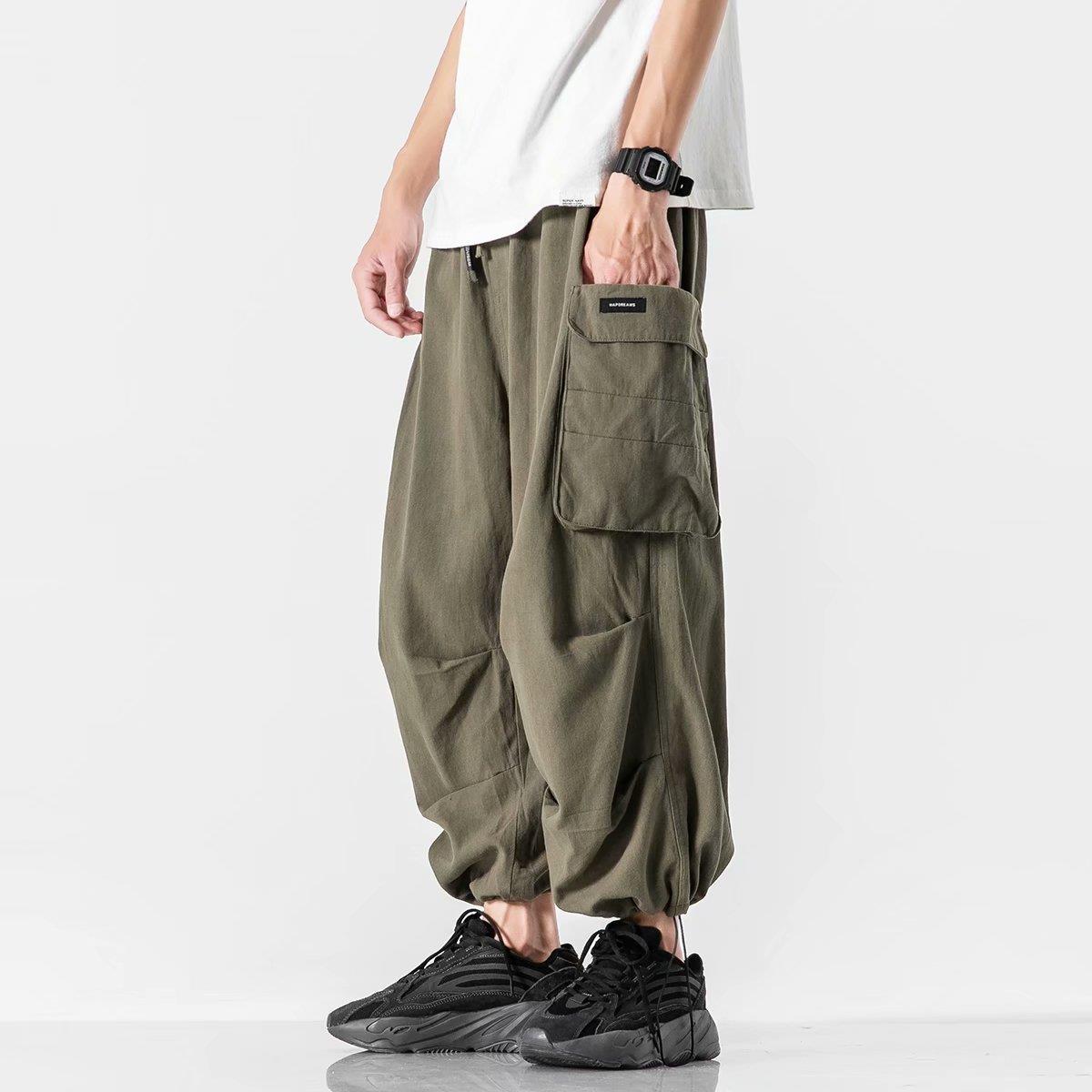 Y2k Baggy Cargo Pants 100% Cotton Joggers Streetwear Ankle-Length Casual Harem Long Trousers Men Wide Leg Oversize