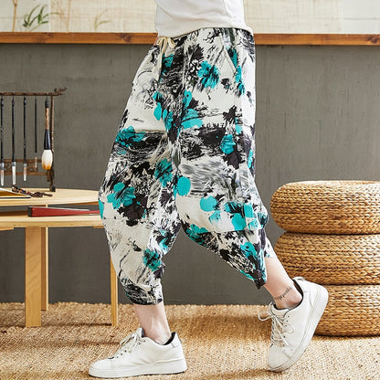 Baggy Cotton Harem Pants Men Summer Japanese Men Women Hip Hop Plus Size Wide Leg Pants Bloomers Calf-Length Pants Joggers