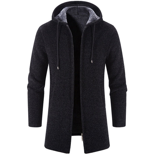 Winter Fleece Cardigan Men Thick Hooded Long Sweaterscoat Male Warm Knitted Sweater Jackets Men Causal Outwear Windbreaker