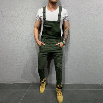 Men's Denim Dungaree Bib Overalls Jumpsuits Moto Biker Jeans Pants Trousers Plus Size Mens Casual Overalls