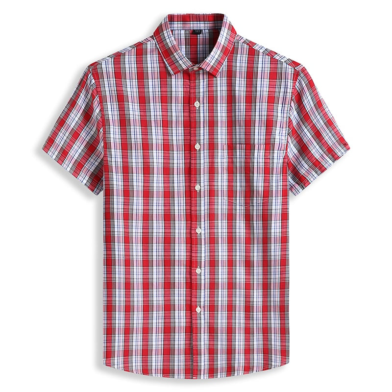 5XL 6XL 7XL 8XL 10XL Men's Plus Size Shirts Fashion Casual Classic Style 100% Cotton Comfortable Plaid Short Sleeve Shirt Male