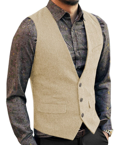 saferido       Men's Vest Suit Boutique Wool Tweed Slim Fit Leisure Cotton Male Gentleman Beckham Business Waistcoat For Wedding Groomsmen