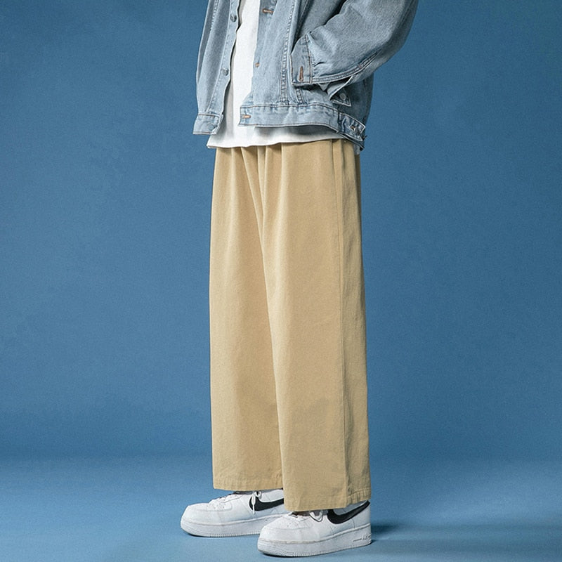 Legible Women Pant Casual Cotton Wide Leg Pants Retro Ankle Length Elastic Waist Loose Trousers Female