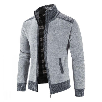 New Men's Sweater Coat Fashion Patchwork Cardigan Men Knitted Sweater Jacket Slim Fit Stand Collar Thick Warm Cardigan Coats Men