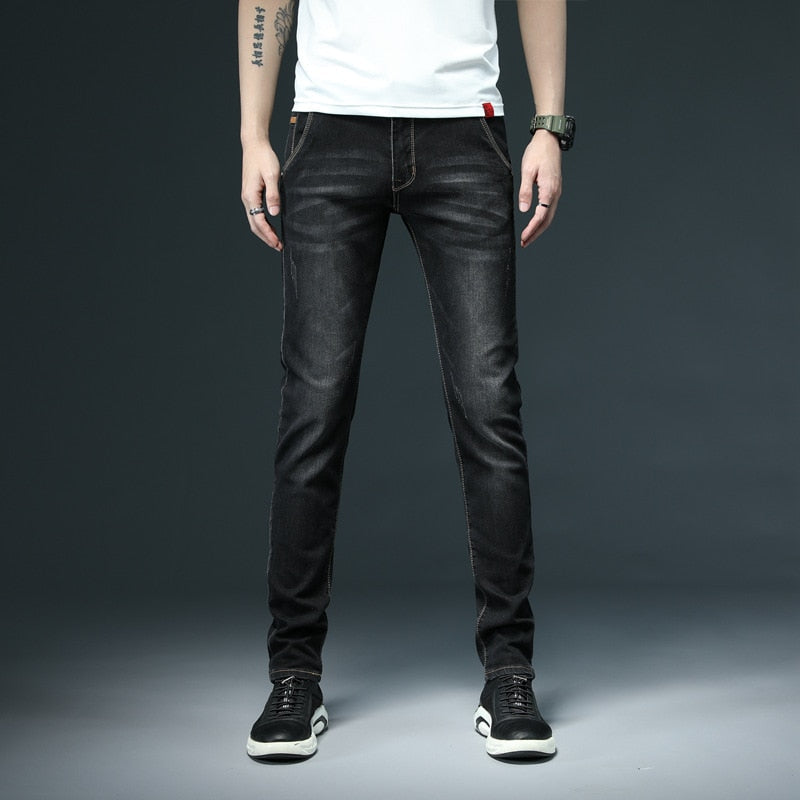 Men's Skinny White Jeans Fashion Casual Elastic Cotton Slim Denim Pants Male Brand Clothing Black Gray Khaki