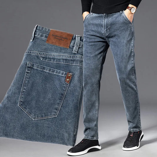 Autumn Summer Denim Jeans Men Straight Stretch Regular Jeans for Man Black Classic Vintage Mens Pant Big Size 29-38 40