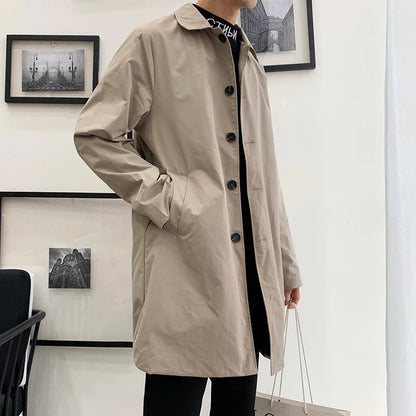 Men's M-5XL Plus Size Trench Coat Loose Fit Long Lapel Single Breasted Windbreaker Jacket Button Overcoat Men Clothing XXXXXL