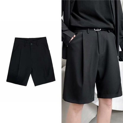 Summer Casual Shorts Men Fashion Solid Color Business Dress Shorts Men Streetwear Wild Loose British Style Suit Shorts Men