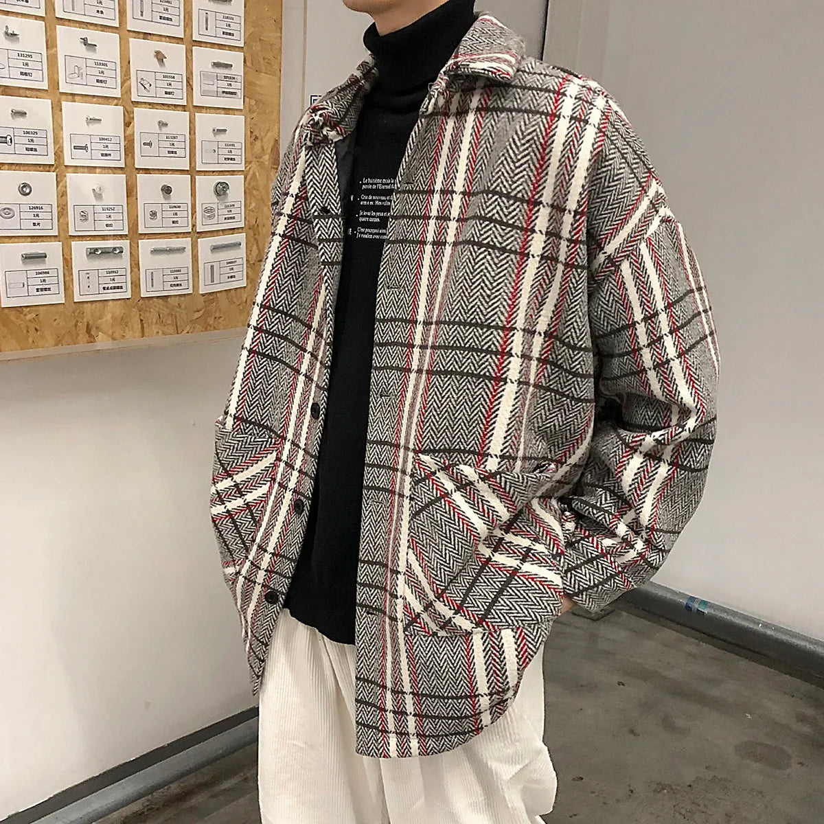 saferido Plaid large jacket men's coat spring autumn new fashion Plaid loose top trend large winter military jackets fall Genuine