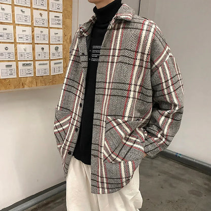 saferido Plaid large jacket men's coat spring autumn new fashion Plaid loose top trend large winter military jackets fall Genuine